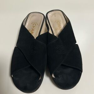 Chanel suede open toe mules / slides